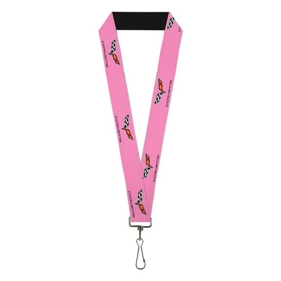 GM General Motors Lanyard, C6 Logo Repeat Pink Black, Elastic