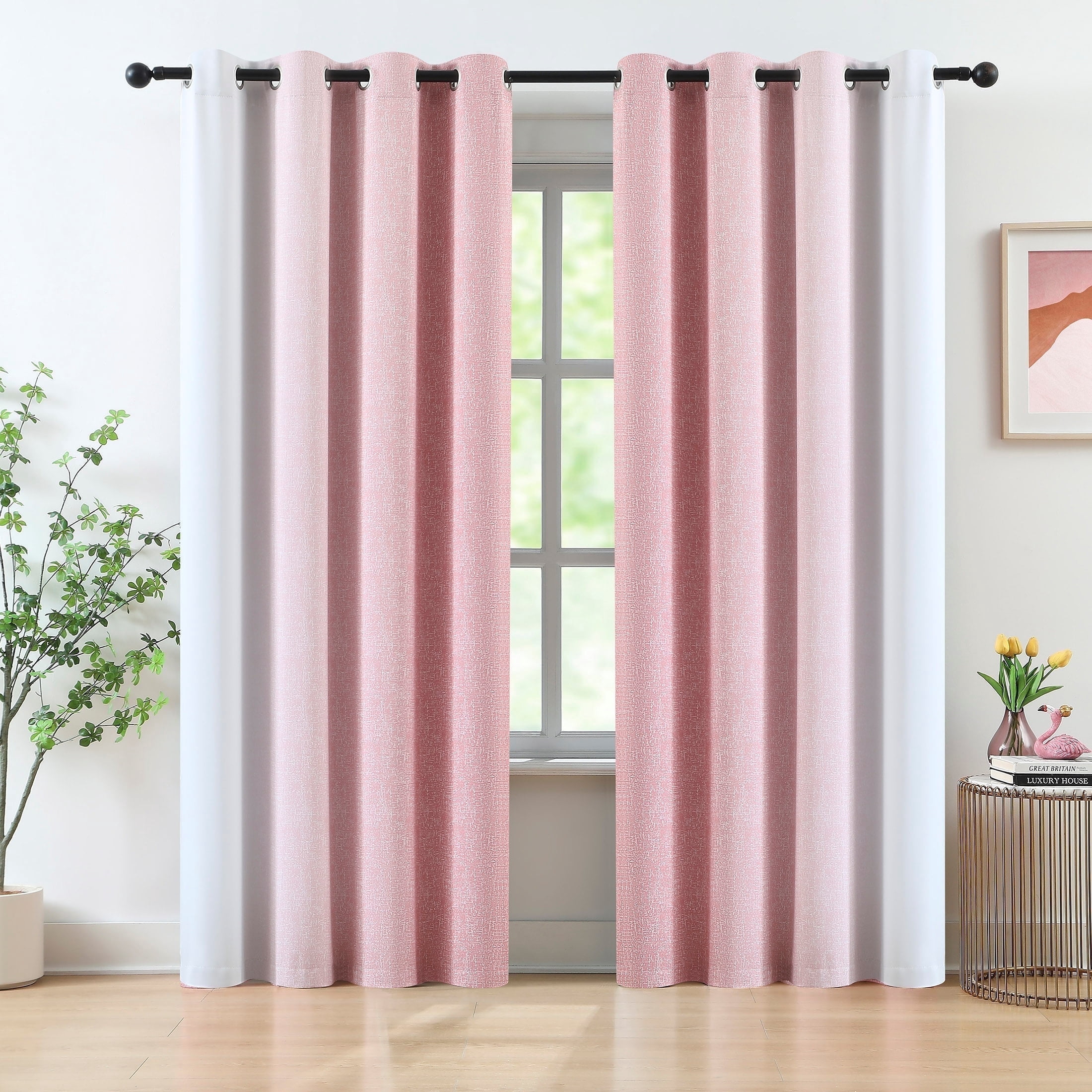 Junvictex Ombre Pink Blackout Curtains, Grommet Top Design, Triple Weave Fabric with Black Layer for Enhanced Privacy and Light Control, Bedroom Window Drapes,54"x95