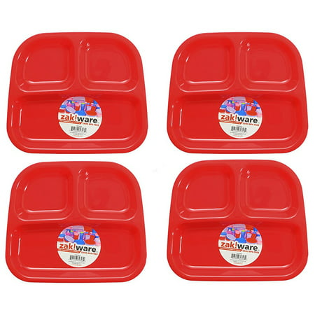 Zack (4 Pack) Kids 3-Section Divided Plate BPA Free Plastic Reusable Dinner Divider