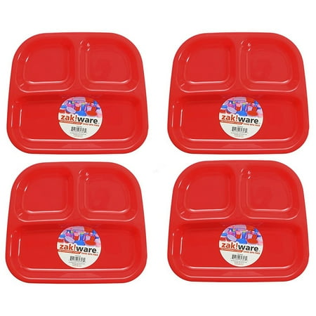 Divided Dish Tag - Zack (4 Pack) Kids 3-Section Divided Plate BPA Free Plastic Reusable Dinner Divider Tray