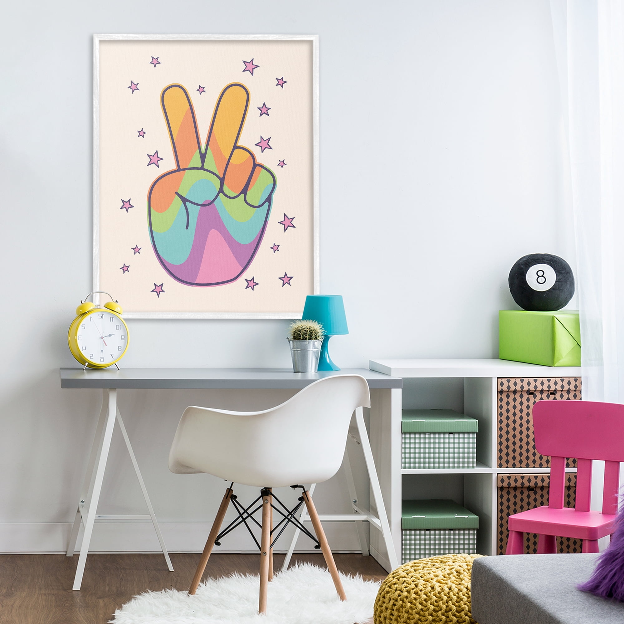 Stupell Industries Peace Sign Retro Rainbow White Framed Giclee Art, design by LSR Design Studio