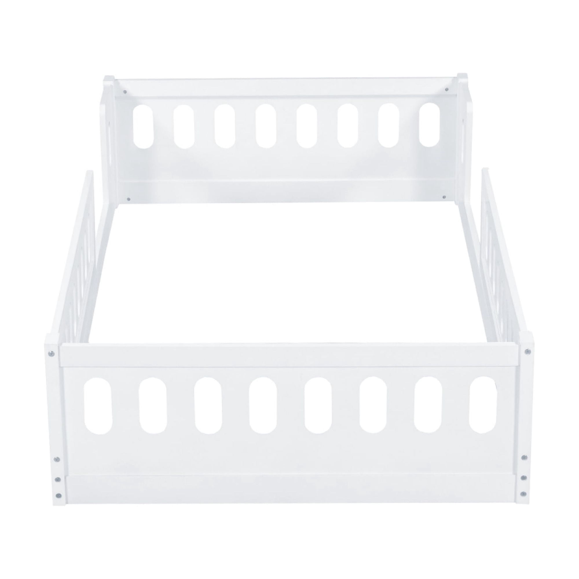 Wood Twin Size Platform Bed with Guardrail for Kids Bedroom, No Box Spring Needed,White