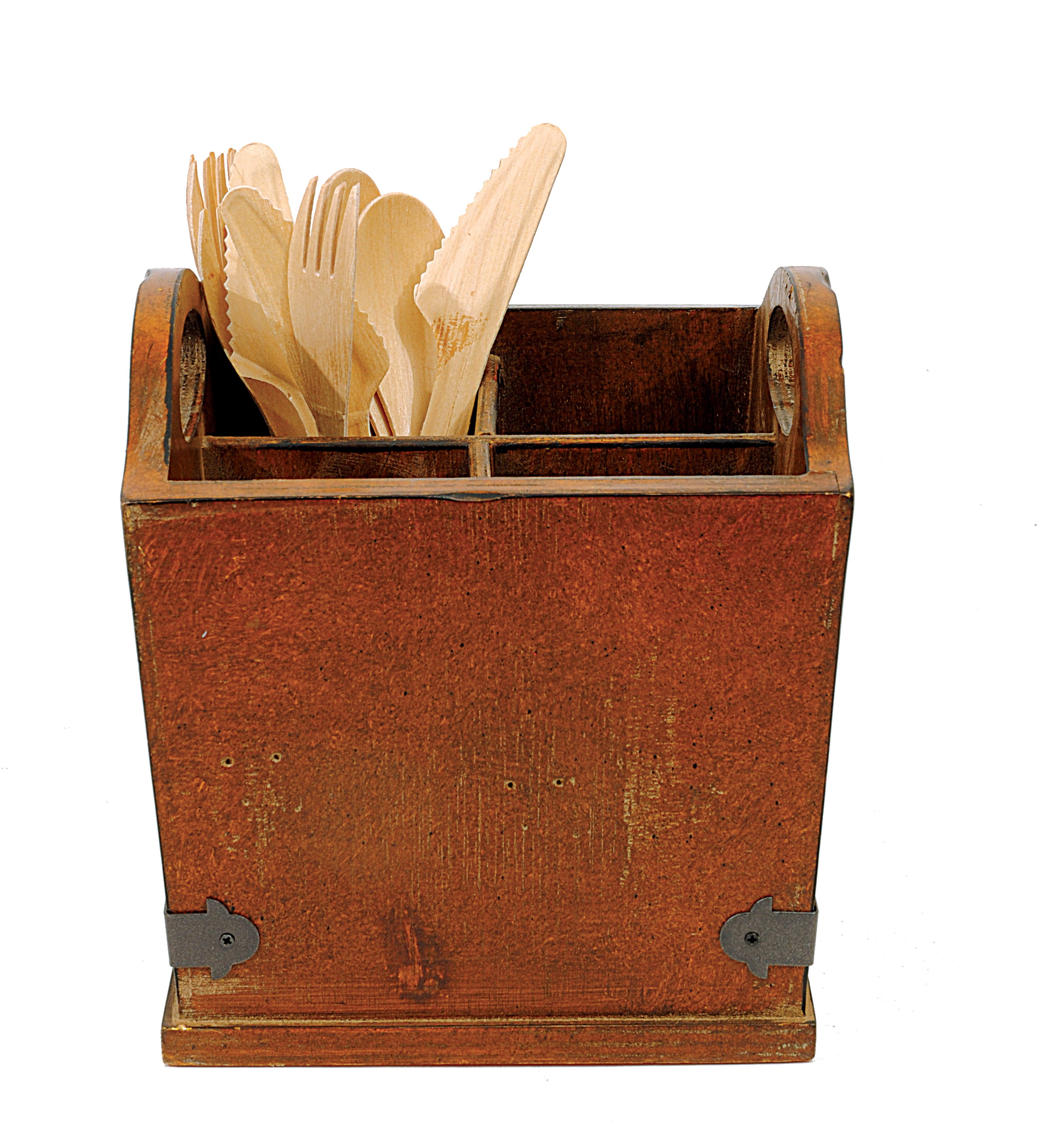 Wood Utensil Holder with 4 Compartments