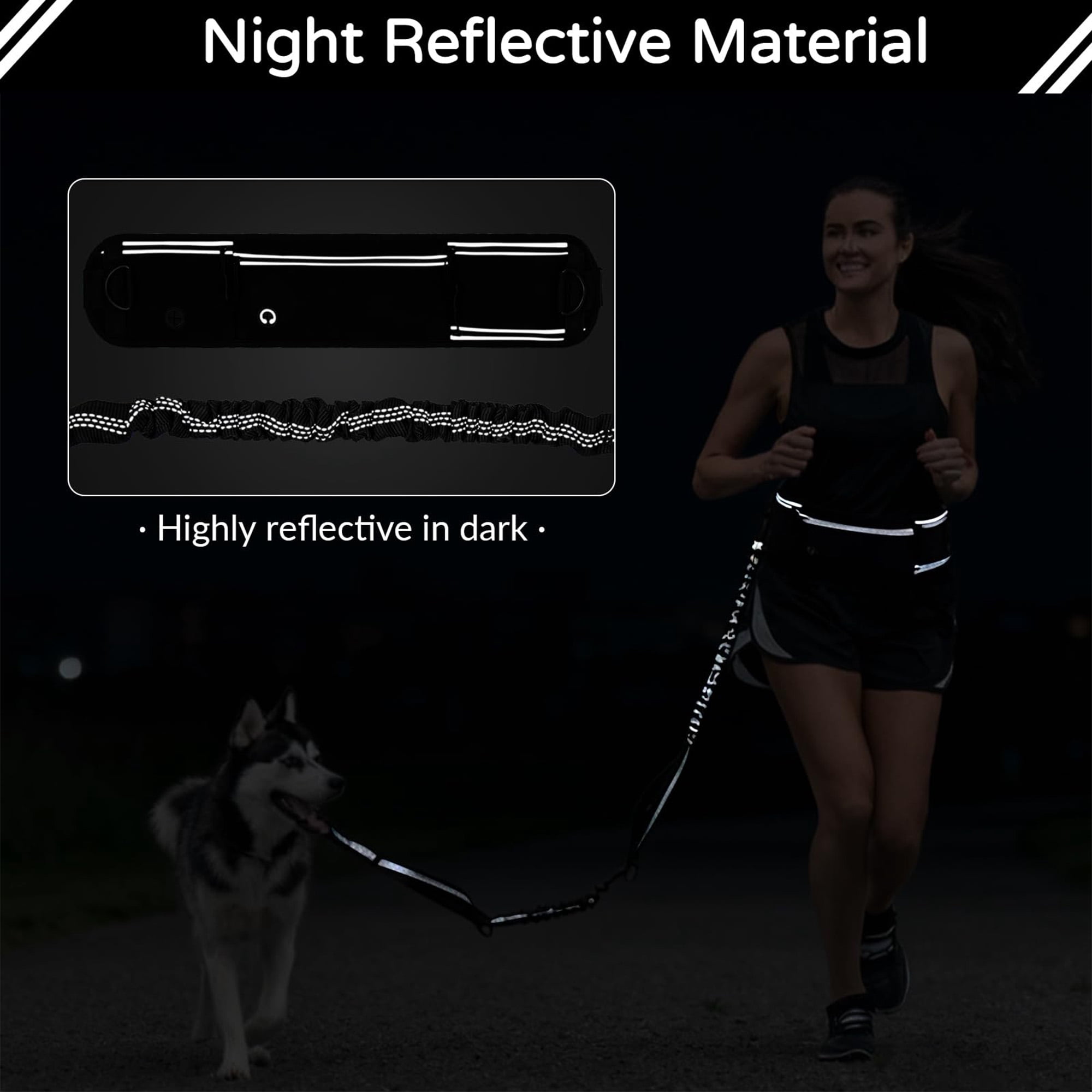 4 in 1 Hands Free Waist Dog Leash, Waist Leash for Dog Walking, Waist Running Leash with Zipper, Walking Pouch for Dog Walking,Reflective Dual Padded Handles Walking Leashs, Bungee Retractable Leash