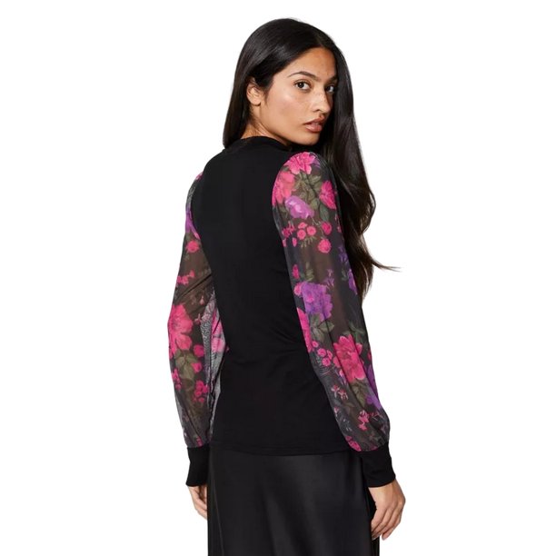 Dorothy Perkins - Jersey Estampado de Mangas para Mujer (Negro, Rosa)