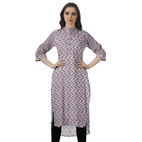 Moomaya Cotton Tunic Roll Up Sleeves Women Printed Kurti Knee Length Summer Kurta