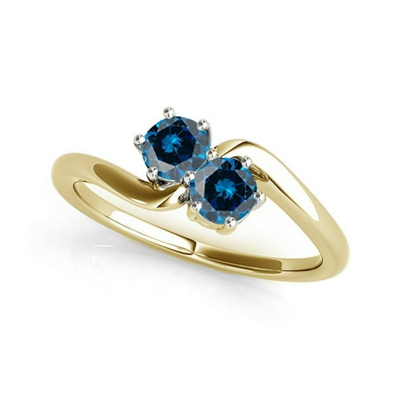 Aonejewelry 1 Ct. Two Stone Blue Diamond Engagement Ring Crafted In 10k Yellow Gold