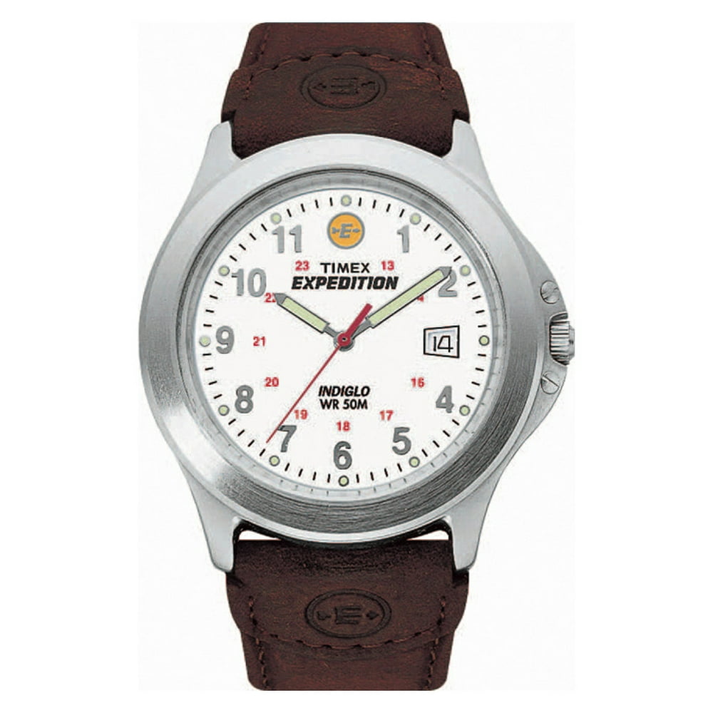 expedition metal field 37mm leather strap watch