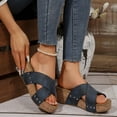 thumbnail image 3 of Modstep Women's Platform Slide Sandals Cork Wedge Open Toe Comfortable Summer Shoes Arch Support Slip on Walking Slippers Blue size 6.5, 3 of 7