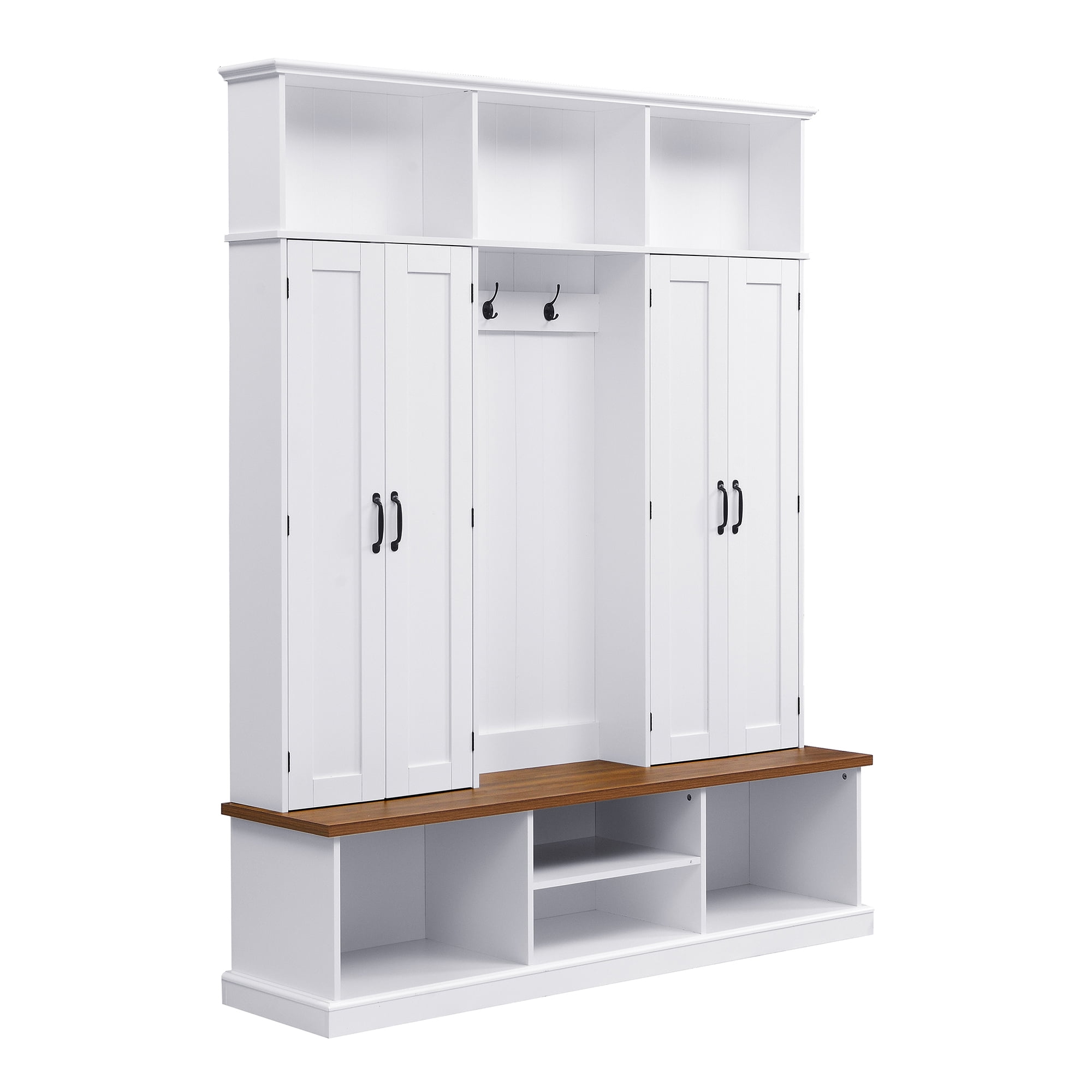 78.7''H Entryway Hall Tree with Shoe Bench, Living Room Wardrobe with Cubbies & Hooks, Storage Coat Rack Cabinet for Entryway