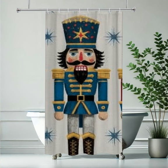 RKSupls Christmas Shower Curtain, Soldier Nutcracker Signs Curtain with Hooks for Home Bathroom Decor Washable Curtains, 36x72 in