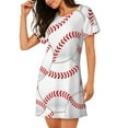 thumbnail image 2 of Yiaed Baseballs Print Women's Loose-Fit Short Sleeve Nightgown, Soft and Comfortable Sleep Dress for Relaxation and Sleepwear, 2 of 6