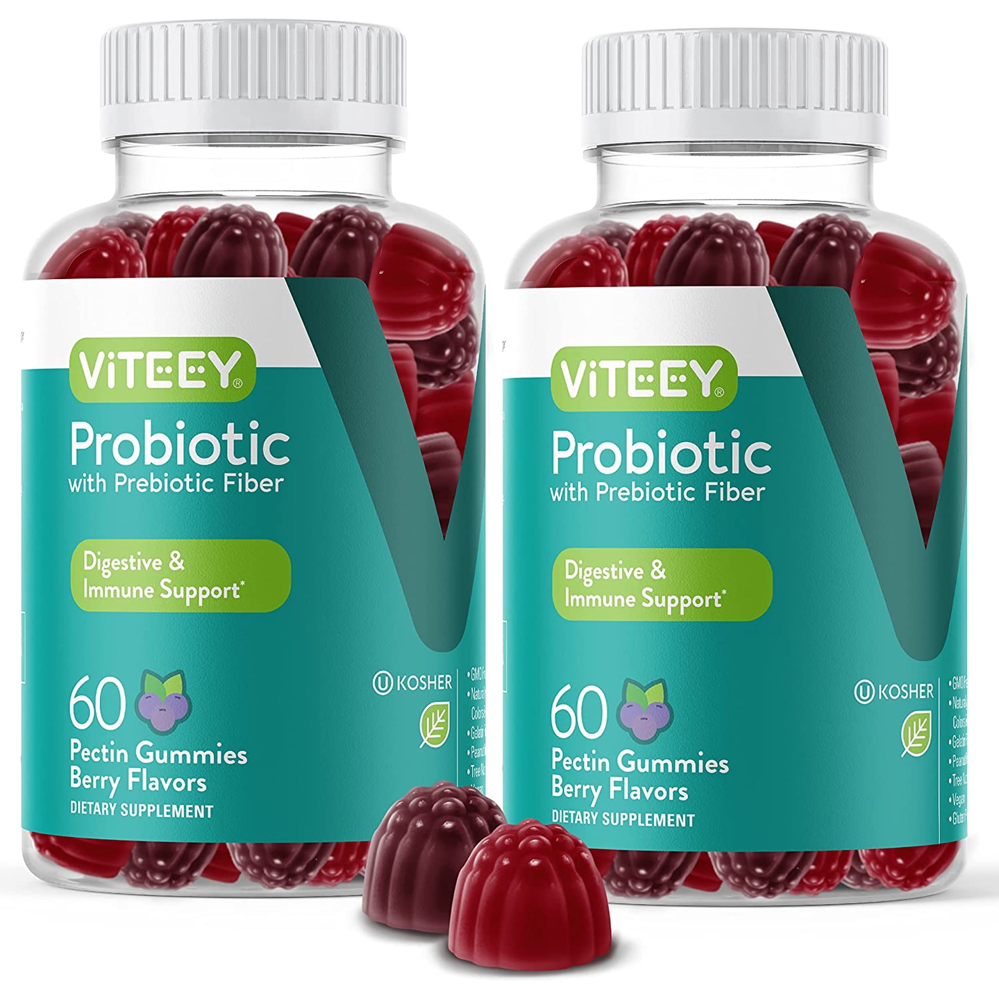VITEEY Probiotic Gummies with Prebiotic Fiber, Gut & Immune Support, Berry Flavor 60 Count, 2 Pack
