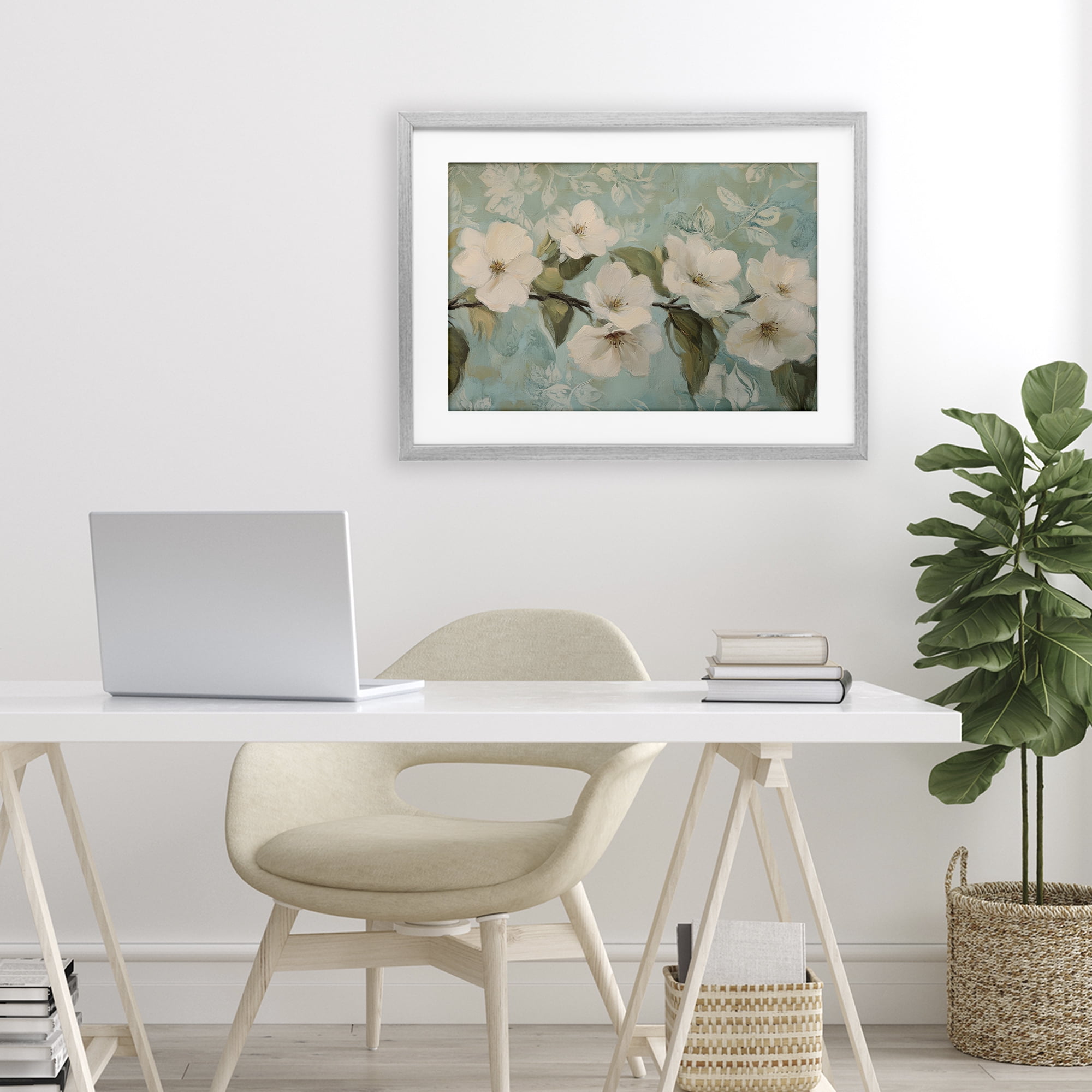 Stupell Industries Serene Flower Branch Blooms Gray Framed Print Under Glass, design by Petal Prints Design