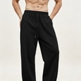 thumbnail image 5 of Qgtaibl Men's Wide Leg Sweatpants with Pockets Loose Fit Breathable Casual Workout Trousers Drawstring Elastic Waist Uncuffed Fall Joggers Black XS, 5 of 6