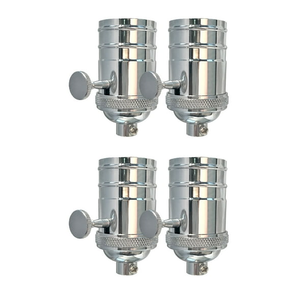 Royal Designs, Inc. On/Off Vintage Turn Knob Lamp Socket for Incandescent LED Bulbs, Polished Nickel, Set of 4
