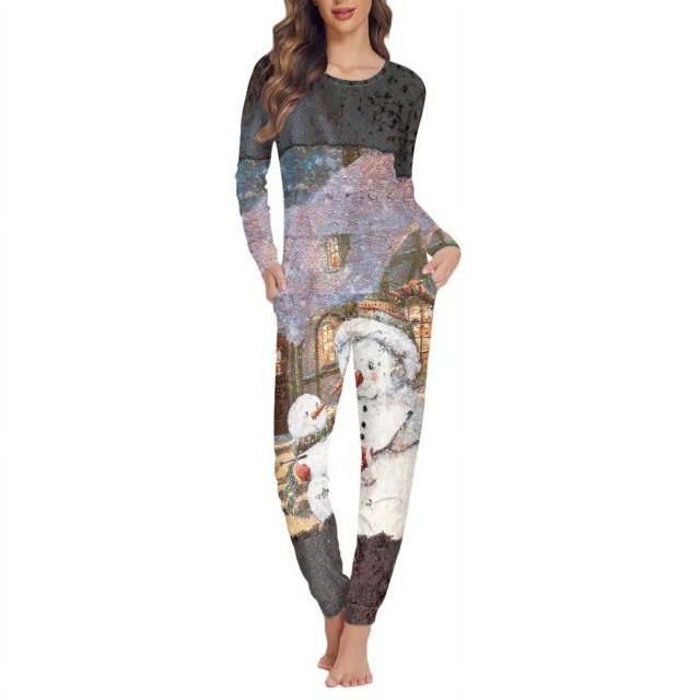 Conjunto de pijama de diseño navideño para mujer, ropa de dormir femenina de manga larga, traje de dormir informal que combina con todo, ropa de casa con estampado a pedido