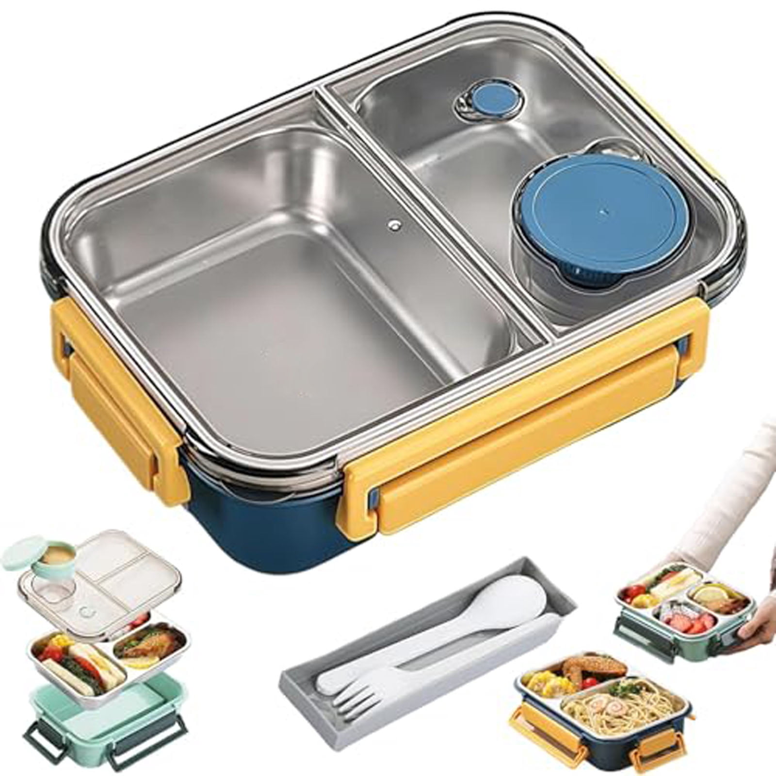 Lunch Box, Stainless Steel Portable Lunch Box, With Tableware And Divided Compartments