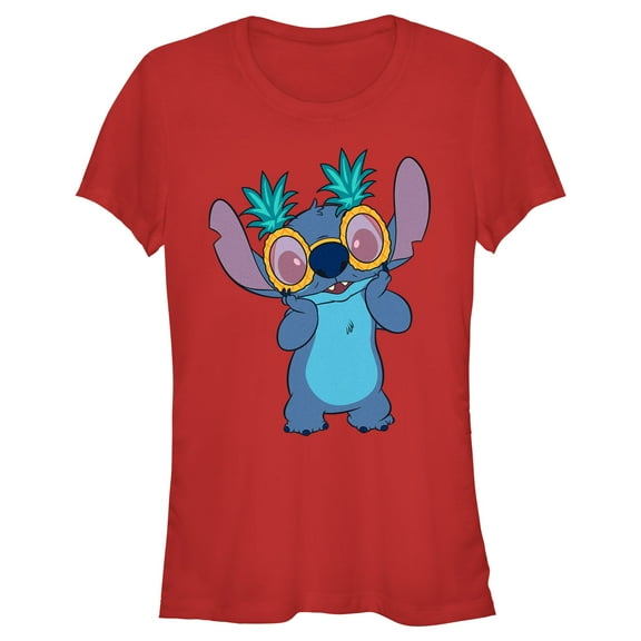 Junior's Lilo & Stitch Pineapple Glasses Stitch Graphic Tee Red Medium
