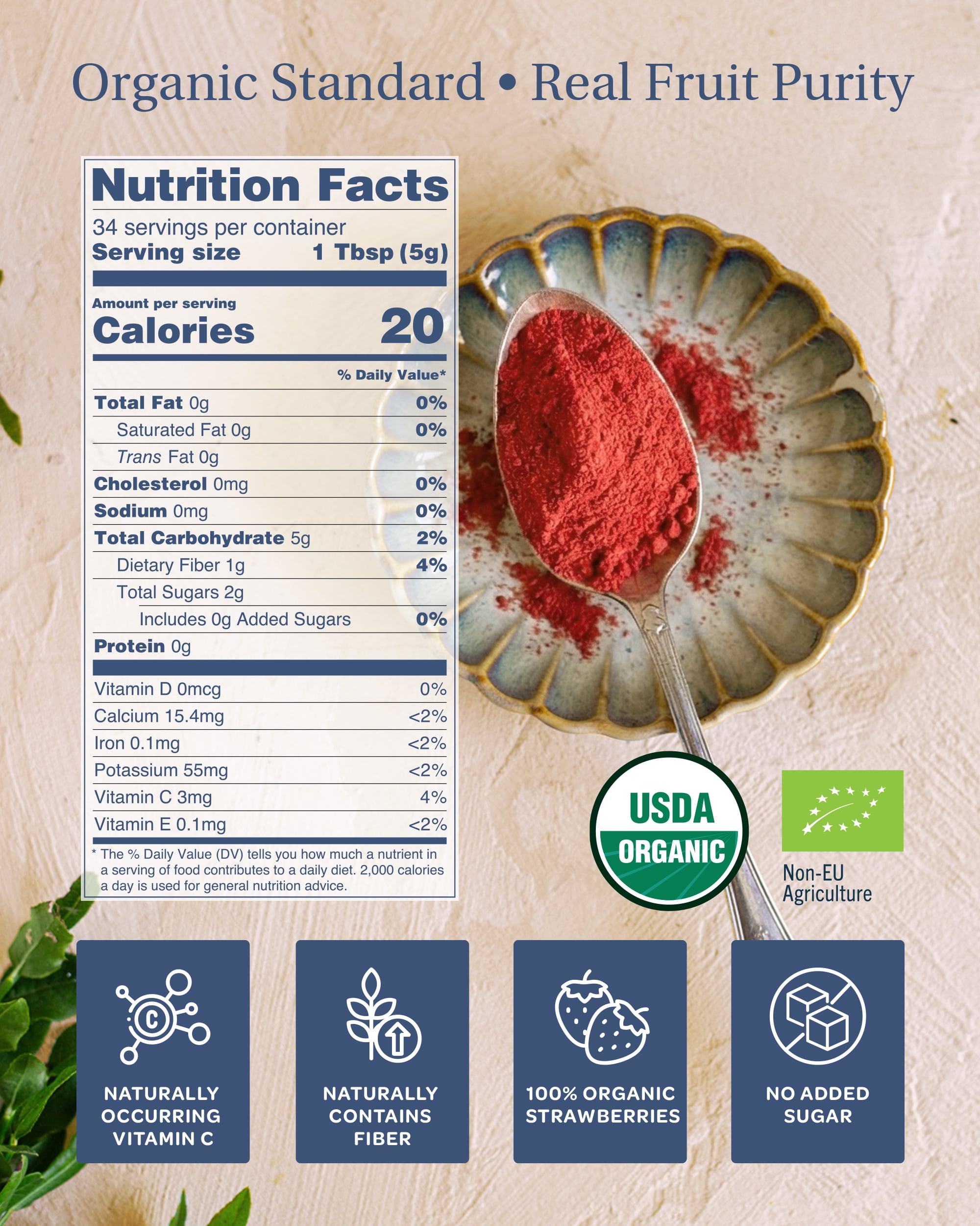 LOOV Organic Strawberry Powder, 171 g (6 oz), Freeze-Dried, No Added Sugar