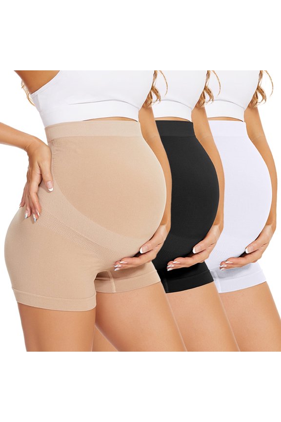 3P Women's Seamless Maternity Support Underwear Stretchy Breathable Over Bump Design,Soft Skin-Friendly Boyshort Panties for Pregnancy Belly Support