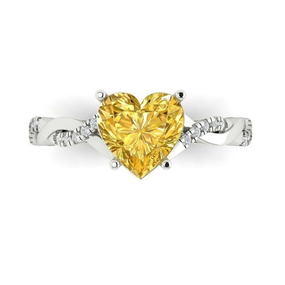 Solitaire with Accents Engagement Ring for Women - 2.1ct Natural Citrine in 14K White Gold Promise Ring