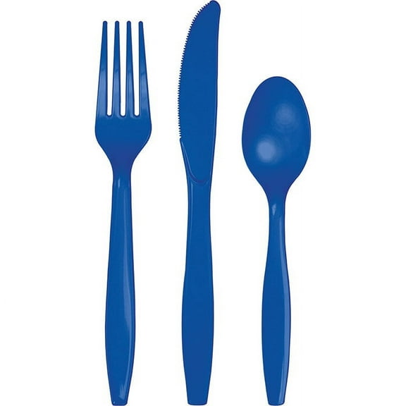 216/Case Bulk Cobalt Blue Value Friendly Assorted Plastic Cutlery