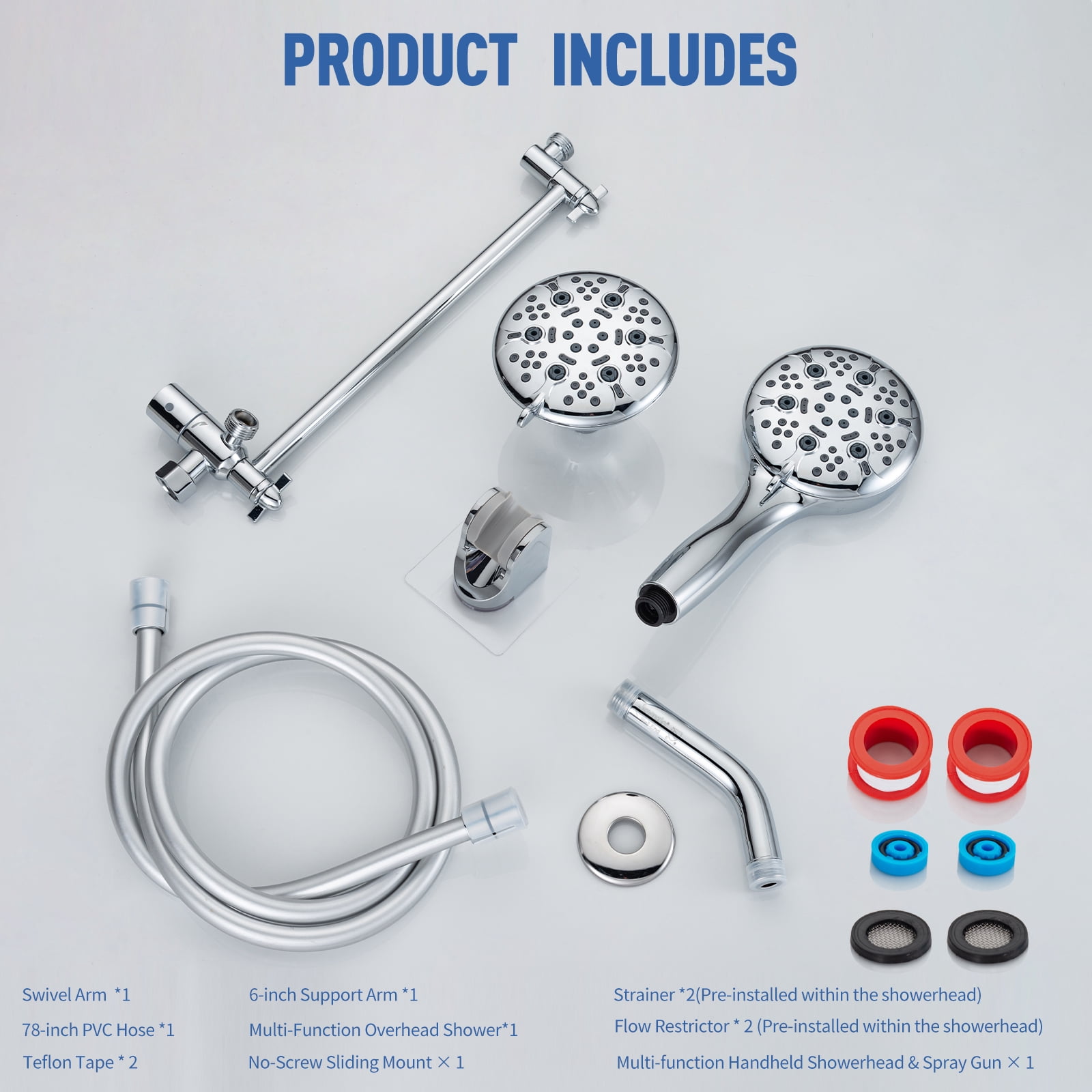 Joyrain Multi-angle adjustable showerhead& Handheld High-pressure 8 Spray Modes Shower Head, Rain Shower Combination with Straight Adjustable Extension Arm