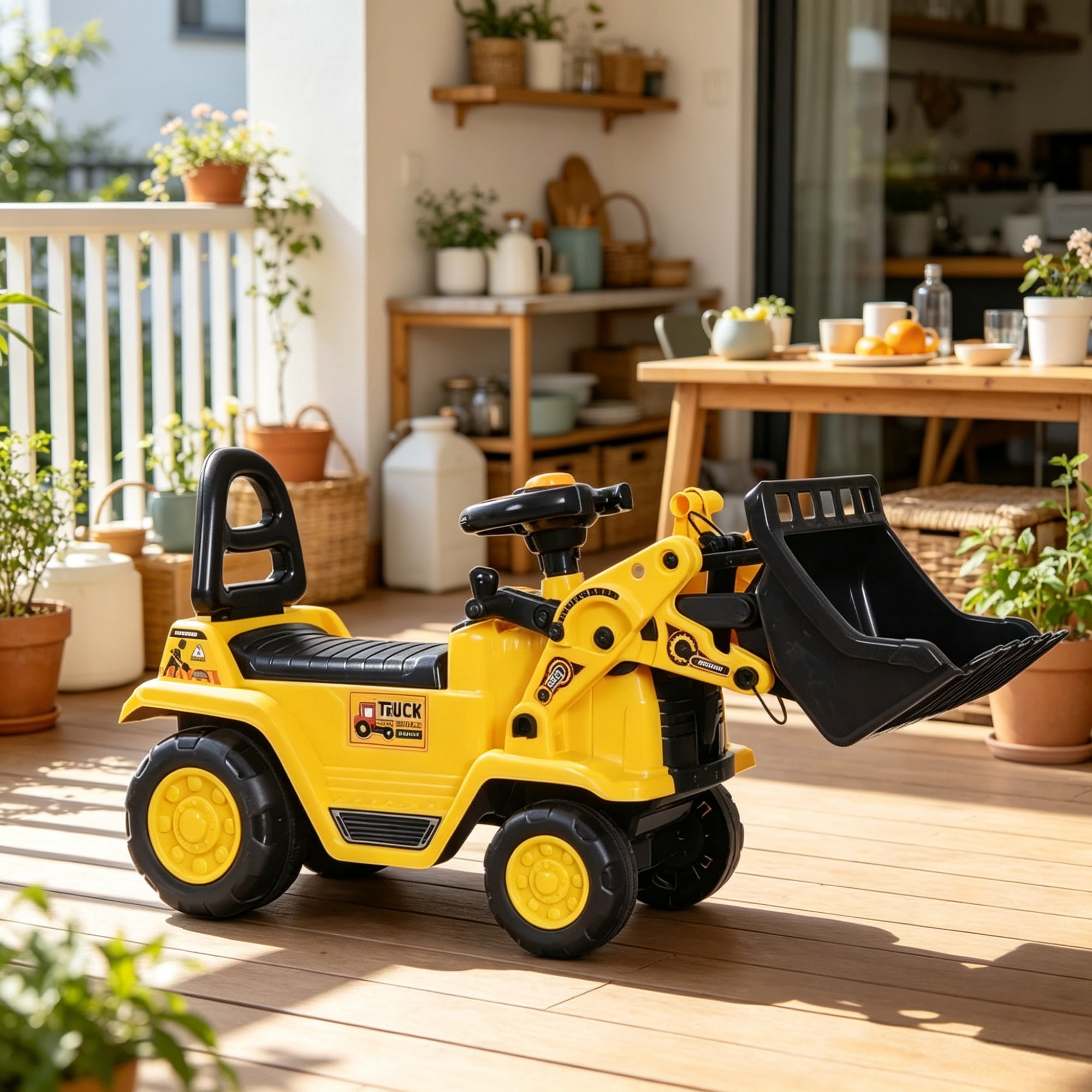 Kids Bulldozer Ride On with Flexible Arms and Horn for Ages 3+