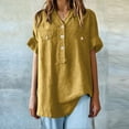 thumbnail image 5 of Pxiakgy Linen Henley Shirts for Women Loose Shirt Solid Color Medium Sleeve Collar Shirt Summer Lightweight V Neck Tops for Women Short Sleeve Plain Tshirts Basic Tees Office Clothes Gold 3Xl, 5 of 7