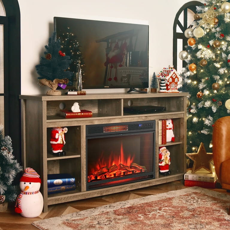 Costway 28'' Electric Fireplace Freestanding u0026 Recessed Heater Log Flame  Remote 1350W - Walmart.com