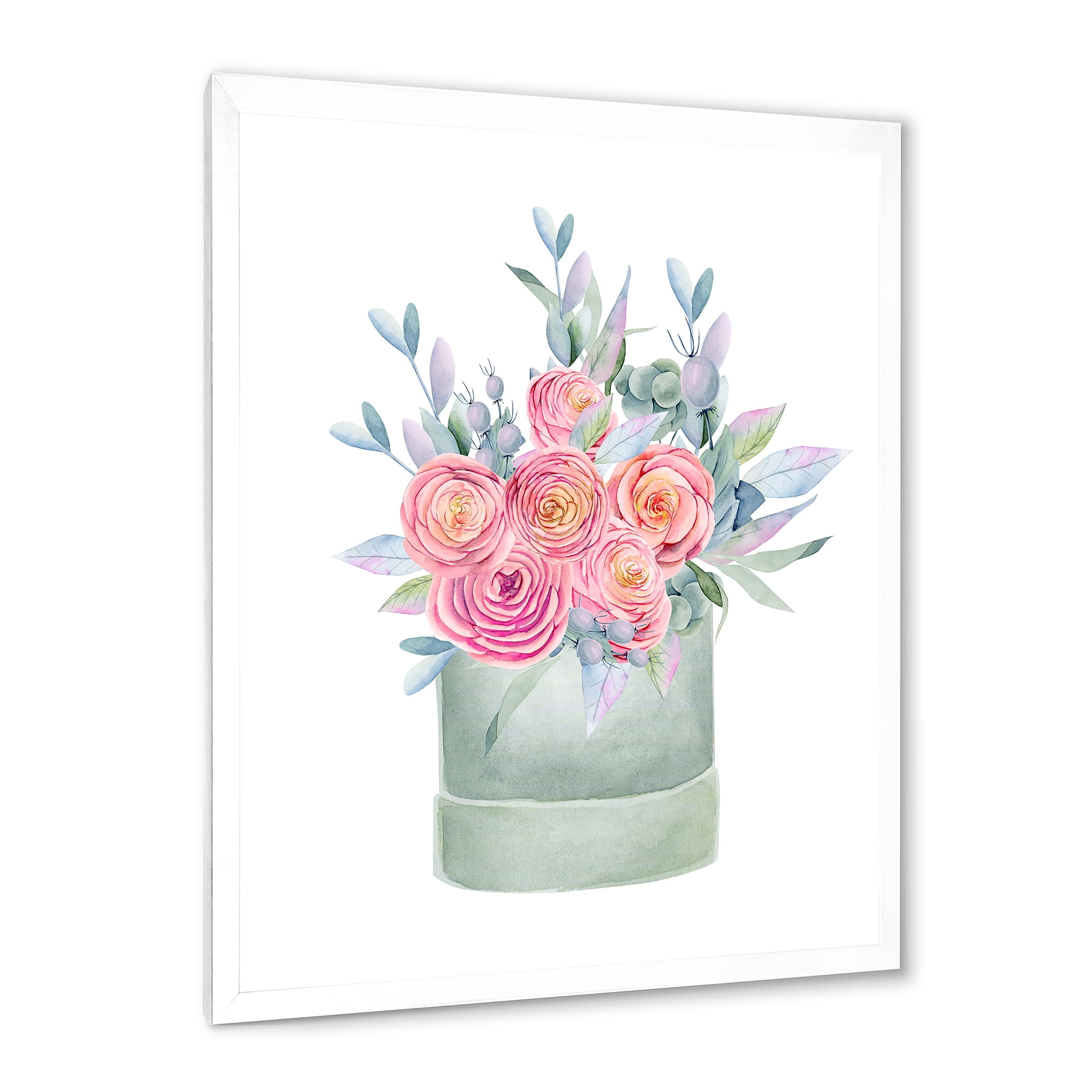 Designart 'Pink Roses With Gift Box' Farmhouse Framed Art Print