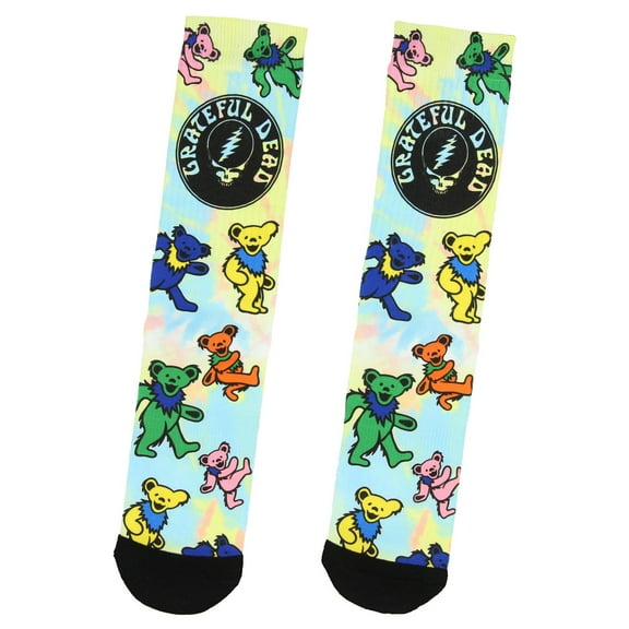 Grateful Dead Men's Steal Your Face Logo Dancing Bear Sublimated Tie-Dye Adult Mid-Calf Crew Socks