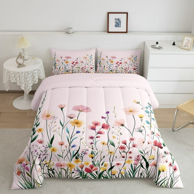 Erosebridal Rustic Flower Bedding ToddlerComforter Set, Pink Down Comforter, Girls Floral Bedroom Decor, Lightweight 2 Pieces