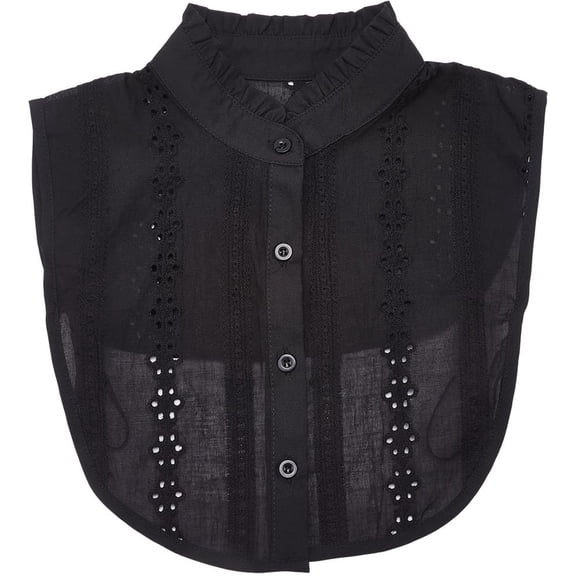 Black Detachable Collar Flower Hollow Ruffle Edge Polyester False Button Up Dickey Decorative Collars Blouse Half Shirt Adjustable Strap for Women Clothing Dresses Sweaters Accessories