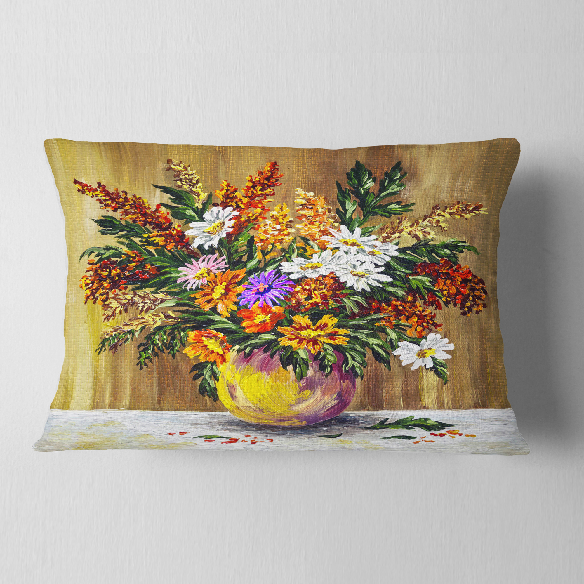 Designart Wild Flowers in a Pot - Floral Throw Pillow - 12x20