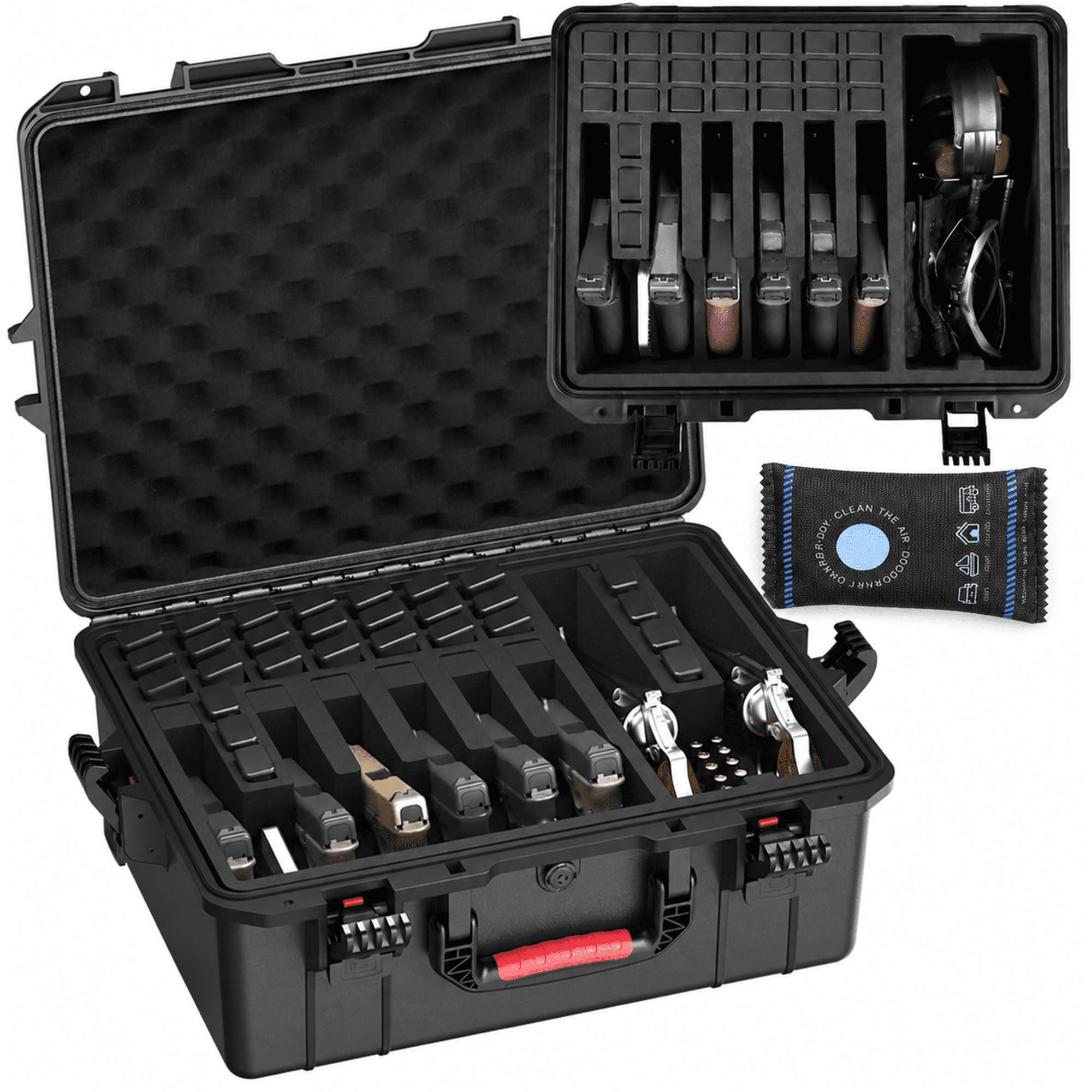 Kinghardcase Lockable Hard Handgun Case for 8 Handguns & 28 Magazines Adjustable Foam Dual Padlock Points Black