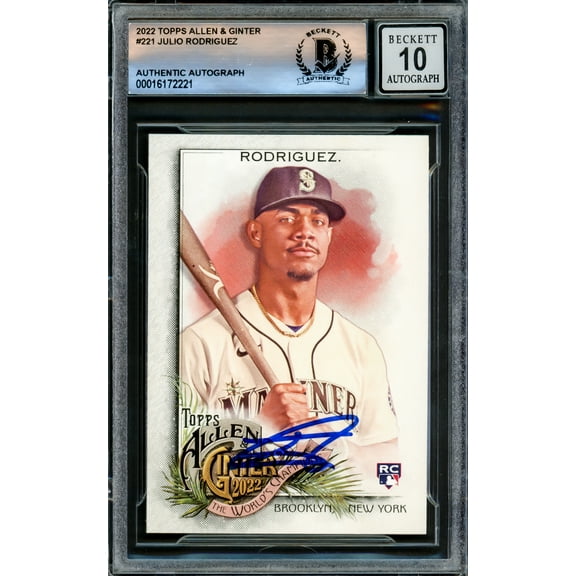 Julio Rodriguez Autographed 2022 Topps Allen & Ginter Rookie Card #221 Seattle Mariners Auto Grade Gem Mint 10 Beckett BAS 220794