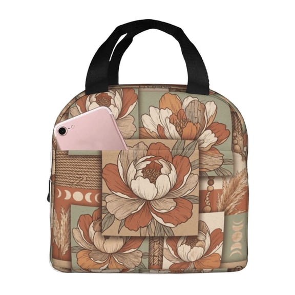 Flowers Lunch Box, Vintage Floral Artwork Design, Portable Insulated Cooler Bag For Men Women, Reusable Meal Carrier For Work And Daily Use