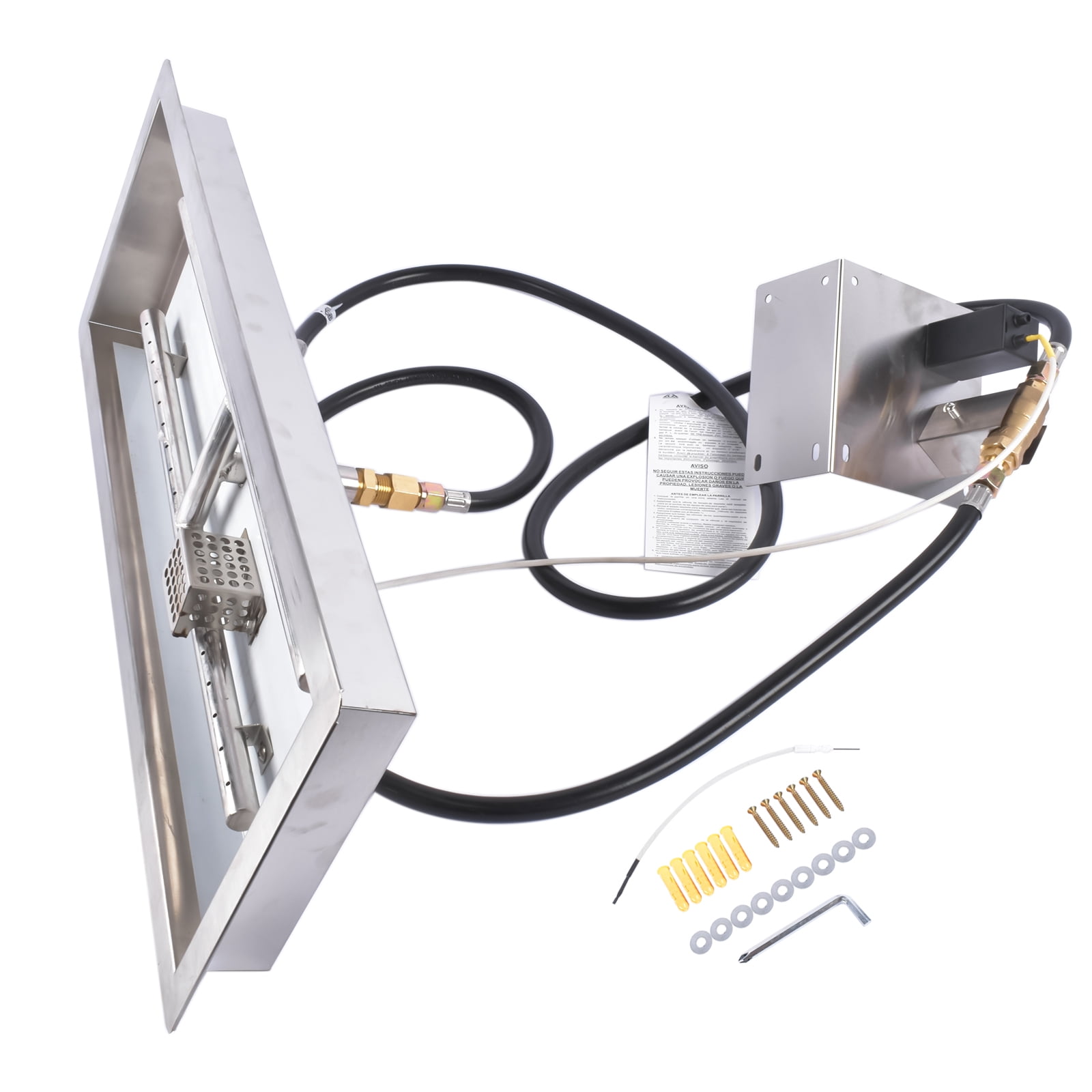 24x8 Inch Stainless Steel Rectangular Fire Pit Burner Pan Kit for Indoor & Outdoor Use