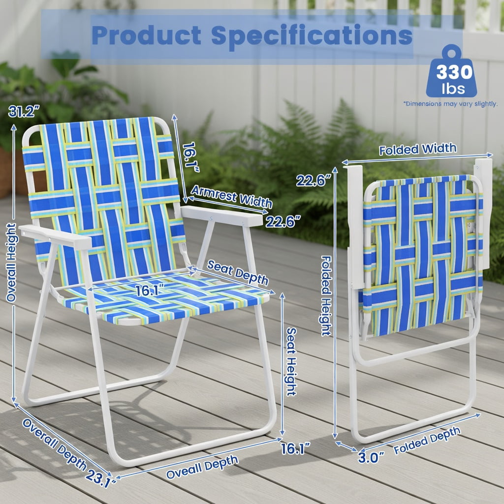 Hommoo 2-Pack Folding Beach Chairs for Camping & Lawn, Heavy-Duty Steel Frame, Fade-Resistant PE Webbing, Portable Lightweight Outdoor Chairs, Blue
