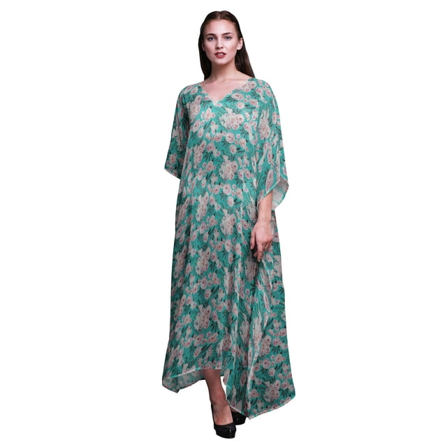 Bimba Kaftan Floral pour Femmes, Tenue d'Intérieur de Vacances, Robe Maxi, Couvre-Maillot de Plage - 4X-5X