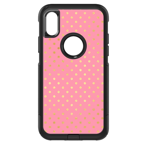 DistinctInk Custom SKIN / DECAL compatible with OtterBox Commuter for iPhone XS MAX (6.5" Screen) - Pink & Gold Polka Dot Pattern