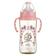 Simba Premium 12 oz PPSU Wide Neck Feeding Bottle with Handle and Weight Straw (Pink, Stage 1 Nipple)