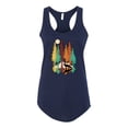 thumbnail image 2 of Wild Bobby, Trippy California Redwoods Forest Fox Silhouette | Womens Fashion Jersey Racerback Tank Top, Navy, Medium, 2 of 4