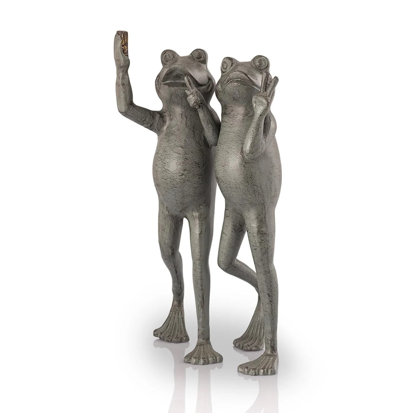 Selfie Frog Friends Verdigris Green Metal Garden Sculpture