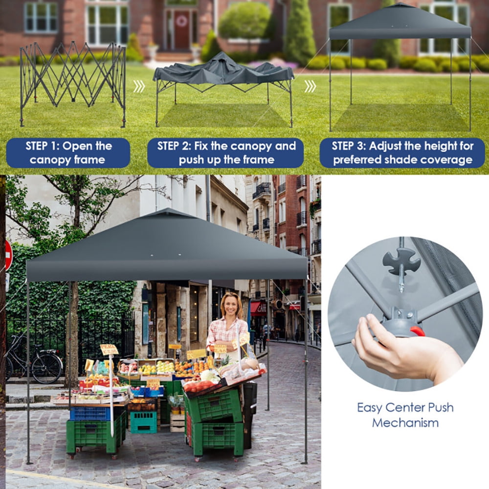 Aimee Lii 10 x 10 Feet Foldable Outdoor Instant Pop-up Canopy with Carry Bag, Backyard Canopy Gazebo for Party Camping BBQ Events, Gray