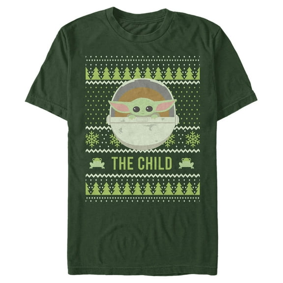 Men's Star Wars The Mandalorian The Child Ugly Christmas Frog Graphic Tee Dark Green Small