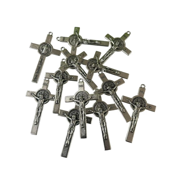 24pc St Benedict Crucifix for Rosary Making - 1.5 Inch Silver Oxidized Crucifix for Bulk Rosary Making Supplies,