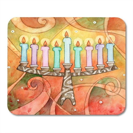 KDAGR Colorful Hanukkah Menorah Whimsy Watercolor of Painting Artistic Candles Mousepad Mouse Pad Mouse Mat 9x10 inch